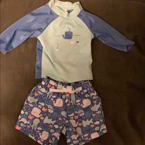 Boys bathing suit and rash guard